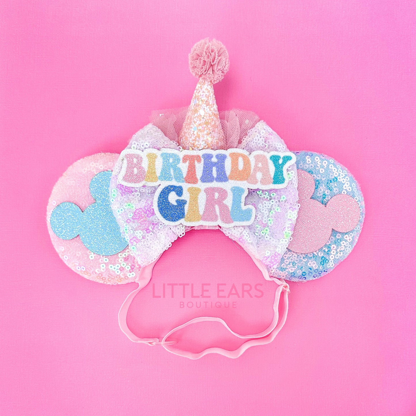 Birthday Girl Hat Elastic Ears - Little Ears Boutique - Handmade Theme Park Inspired Birthday Mickey Ears Headband