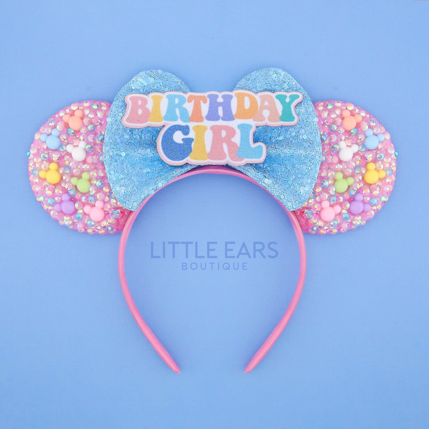 Blue Bow Sparkle Ears - Little Ears Boutique - Handmade Theme Park Inspired Birthday Mickey Ears Headband