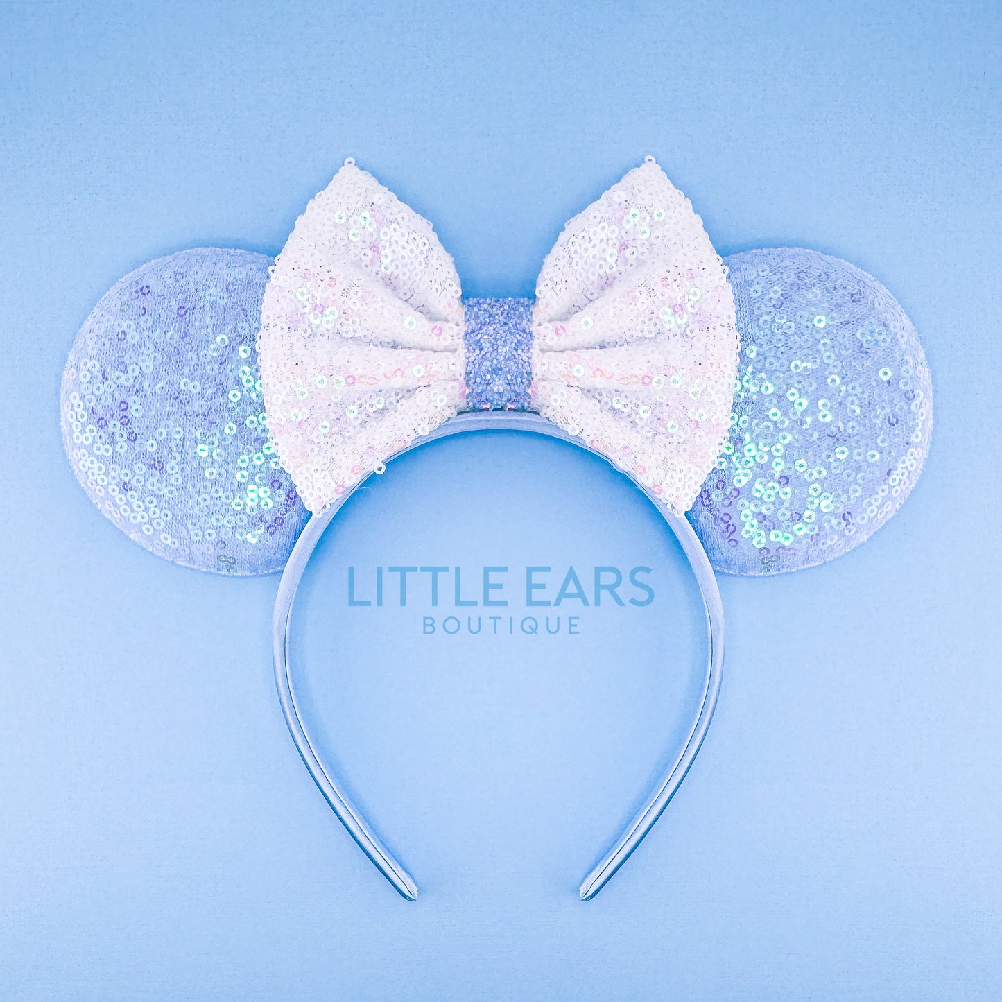 Blue & White Bow Iridescent Mickey Ears - mickey ears - disney ears - mouse ears headband - little ears boutique