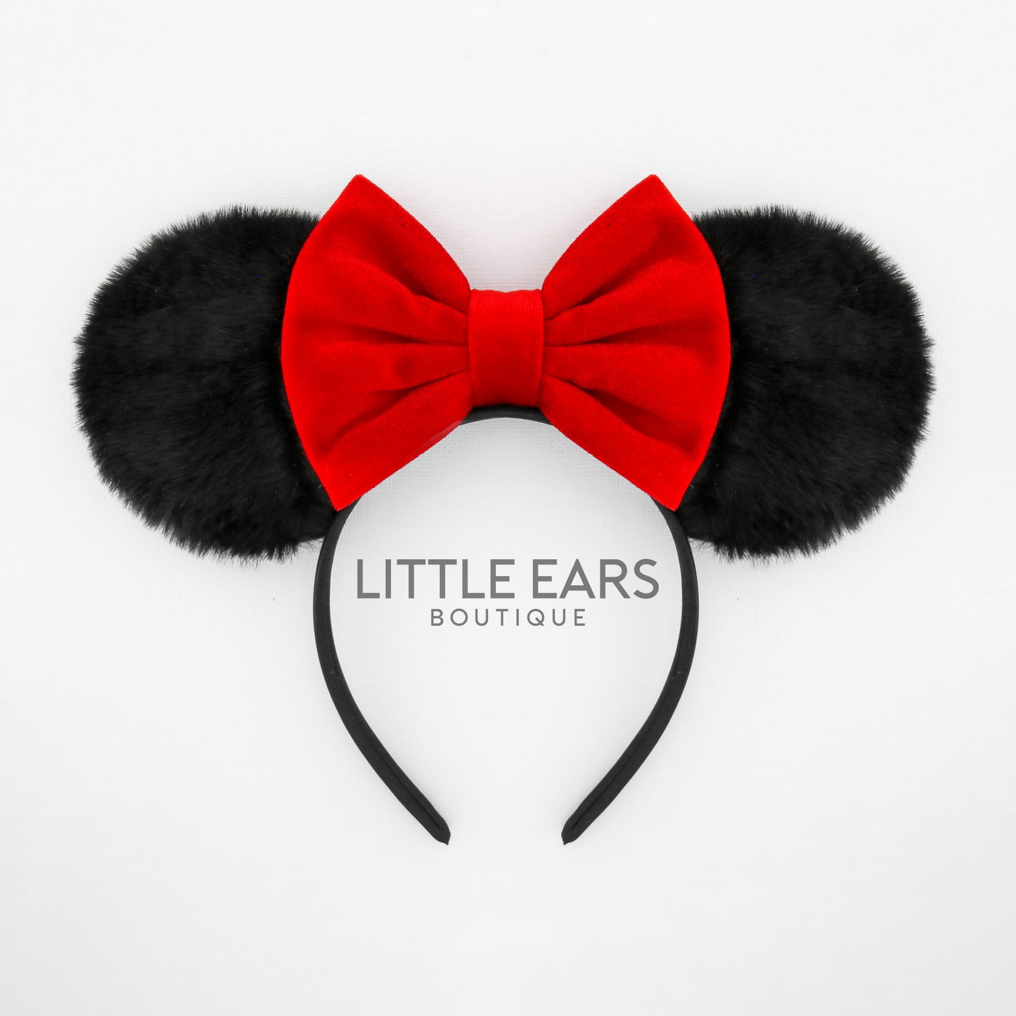 Red Bow & Black Fur Mickey Ears