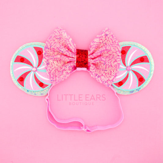 Mint & Pink Candy Cane Elastic Ears