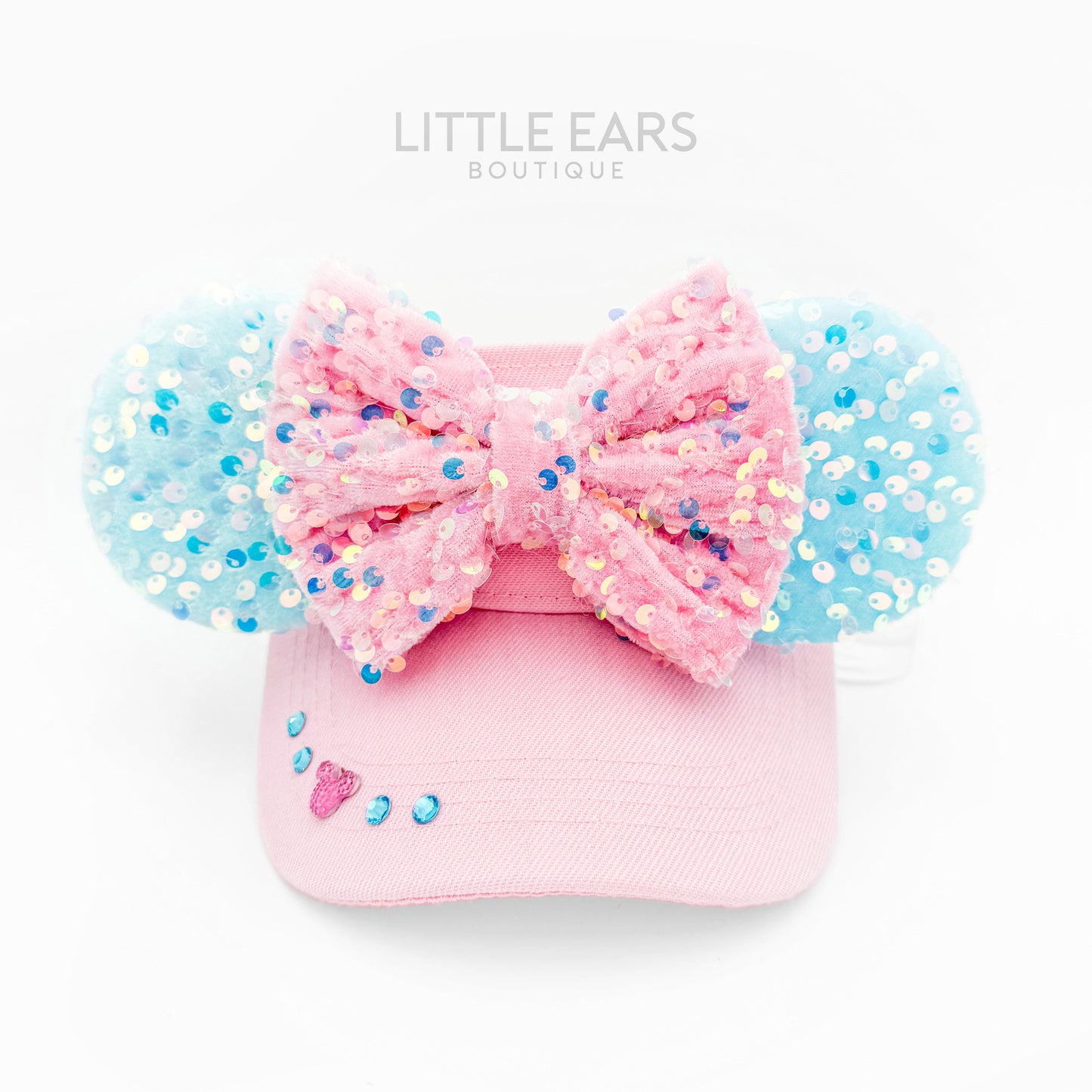 New Pink & Agua Sequin Mickey Visor - mickey ears - disney ears - mouse ears headband - little ears boutique