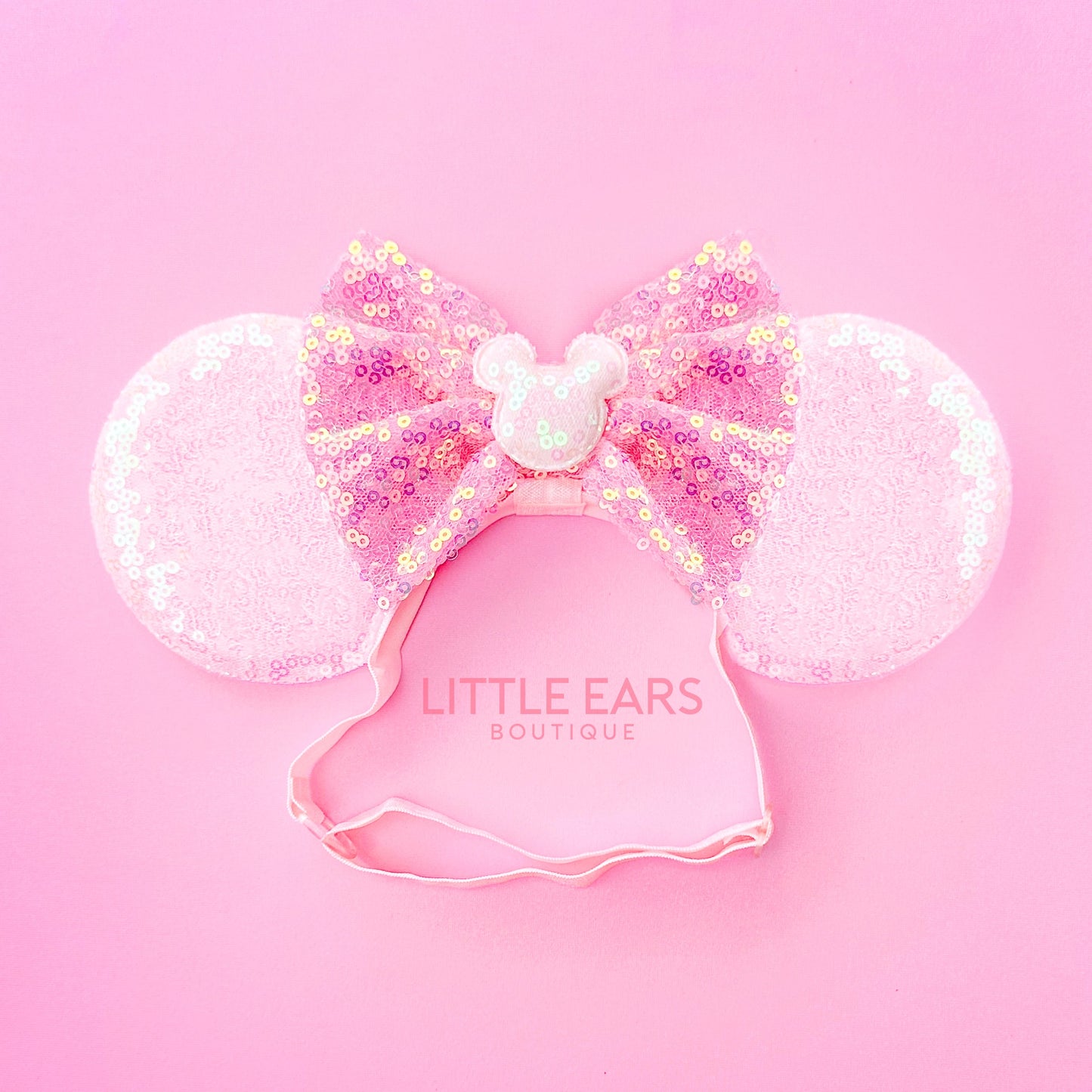 Pastel Pink Elastic Ears - Little Ears Boutique - Handmade Theme Park Inspired Mickey Ears Headband - Valentine's Day Mouse Ears