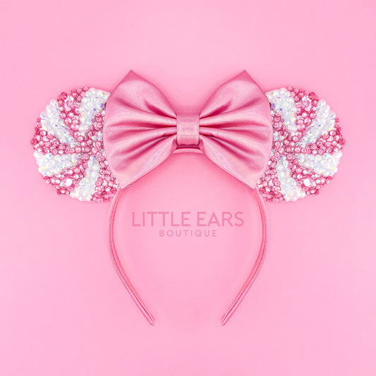 Pink Candycane Sparkle Mickey Ears - mickey ears - disney ears - mouse ears headband - little ears boutique