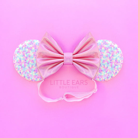 Pink Confetti Elastic Mickey Ears - mickey ears - disney ears - mouse ears headband - little ears boutique