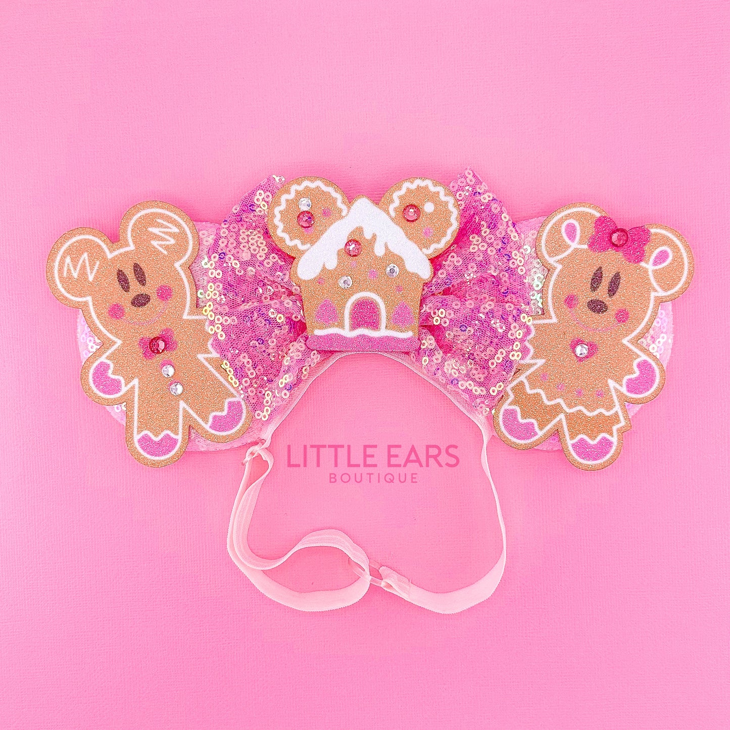Pink Gingerbread Elastic Mickey Ears - mickey ears - disney ears - mouse ears headband - little ears boutique