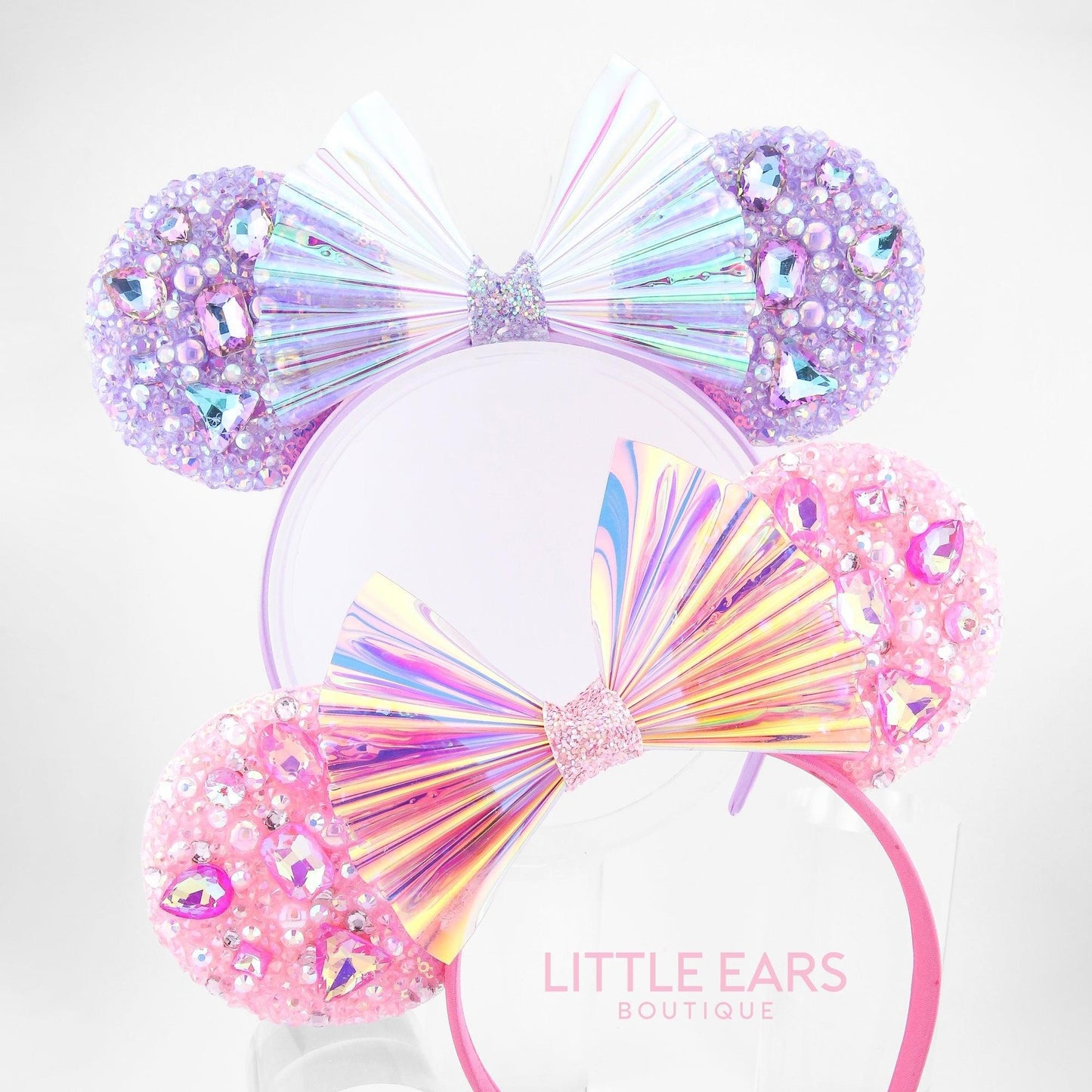 Pink Iridescent Sparkle Ears - Little Ears Boutique - Handmade Theme Park Inspired Mickey Ears Headband - Valentine's Day Mouse Ears