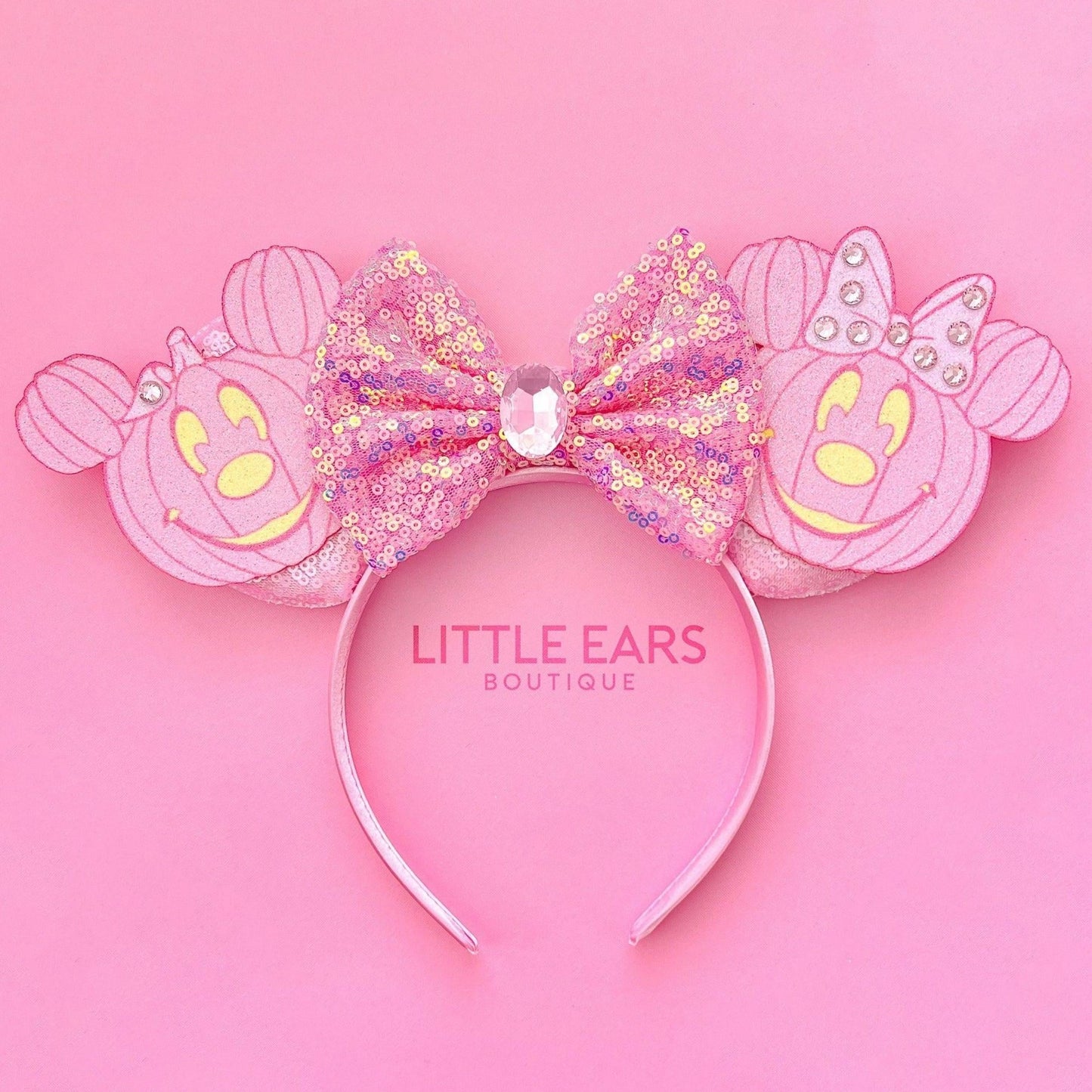 Pink Pumpkin Halloween Mickey Ears- mickey ears disney headband mouse