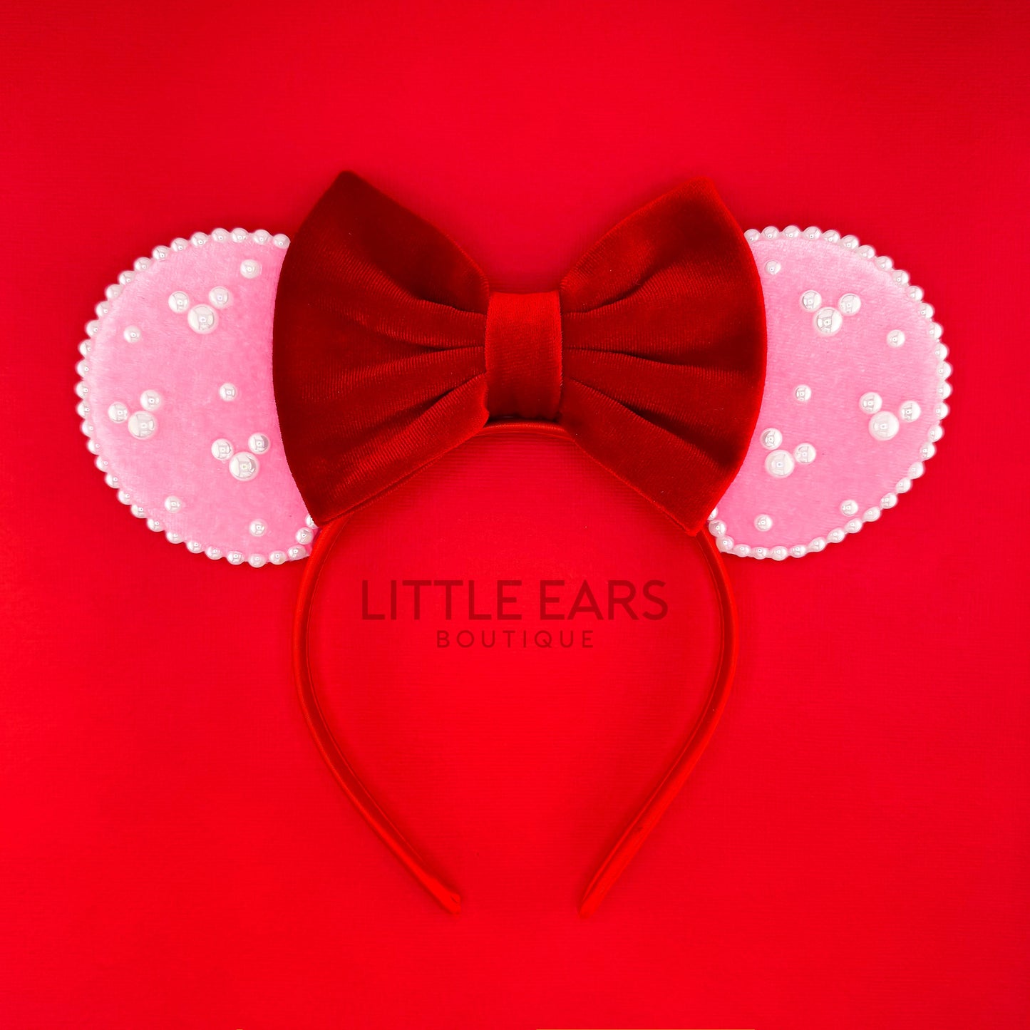 Pink & Red Pearl Ears - Little Ears Boutique - Handmade Theme Park Inspired Mickey Ears Headband - Valentine's Day Mouse Ears