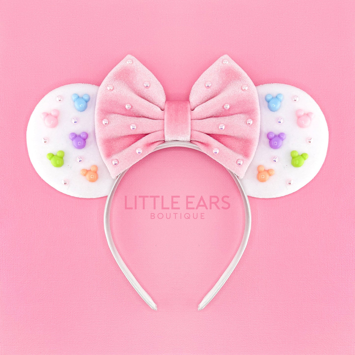 Pink & White Velvet Mickey Ears - mickey ears - disney ears - mouse ears headband - little ears boutique