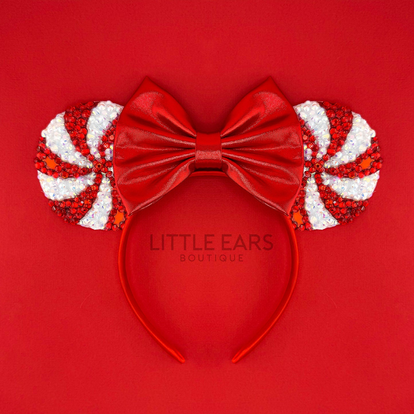 Red Candycane Sparkle Mickey Ears - mickey ears - disney ears - mouse ears headband - little ears boutique