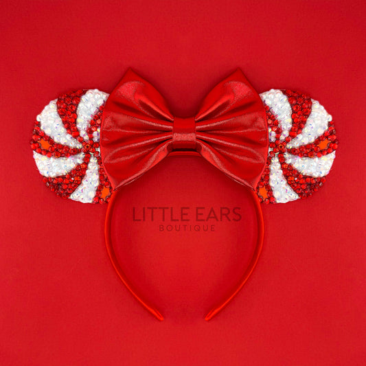Red Candycane Sparkle Mickey Ears - mickey ears - disney ears - mouse ears headband - little ears boutique
