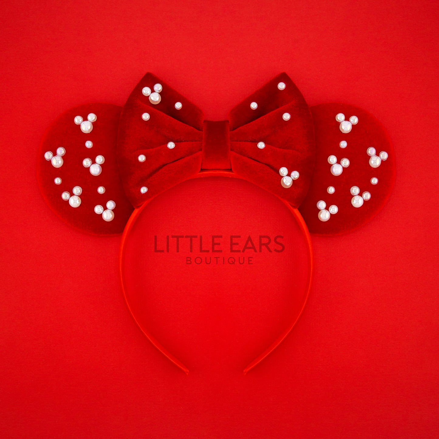 Red Pearls Ears - Little Ears Boutique - Handmade Theme Park Inspired Mickey Ears Headband - Valentine's Day Mouse Ears