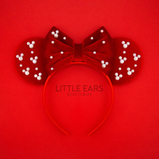 Red Pearls Mickey Ears- mickey ears disney headband mouse