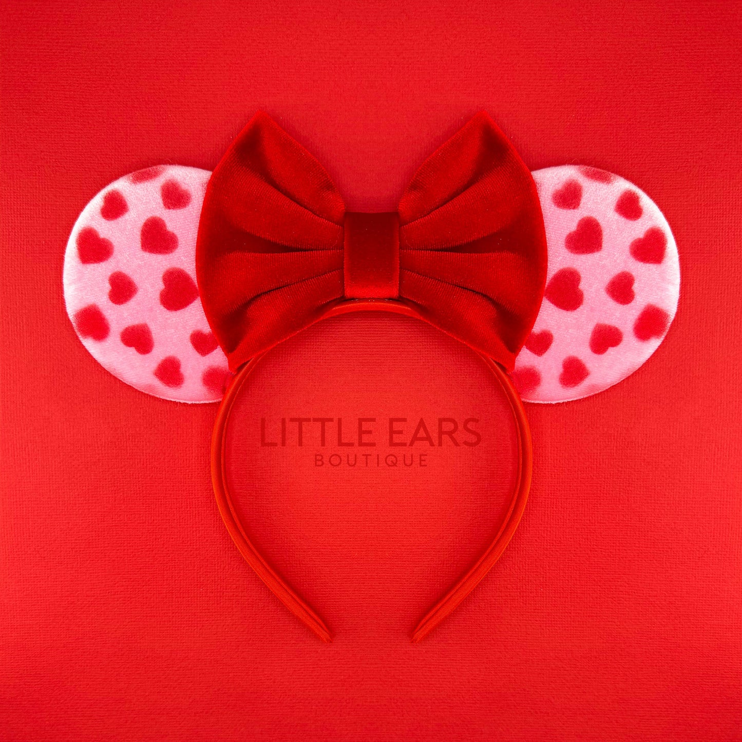 Red & Pink Hearts Velvet Ears - Little Ears Boutique - Handmade Theme Park Inspired Mickey Ears Headband - Valentine's Day Mouse Ears