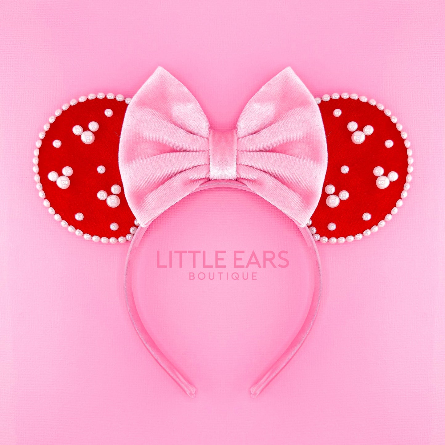 Red & Pink Pearls Ears - Little Ears Boutique - Handmade Theme Park Inspired Mickey Ears Headband - Valentine's Day Mouse Ears