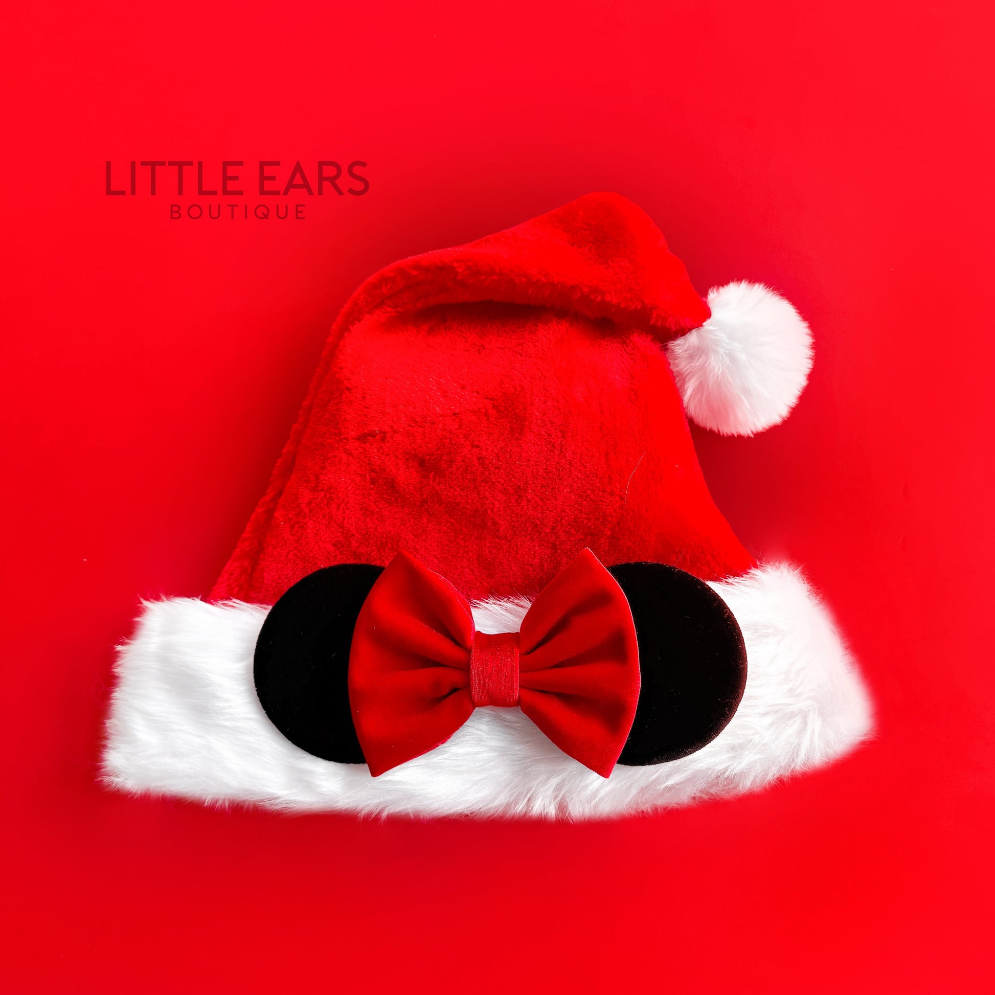 Santa Hat with Mickey Ears - mickey ears - disney ears - mouse ears headband - little ears boutique