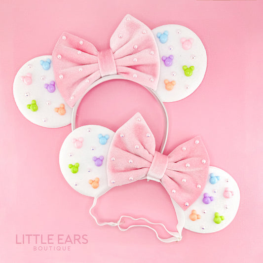 Pink & White Velvet Mommy & Me Mickey Ears