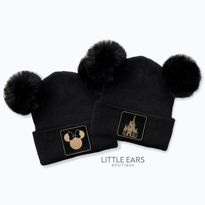 Beanies with Mickey Leather Patch- mickey ears disney headband mouse