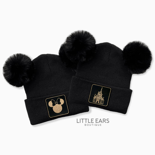 Kids Beanies with Mickey Leather Patch