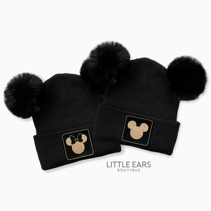 Beanies with Mickey Leather Patch- mickey ears disney headband mouse