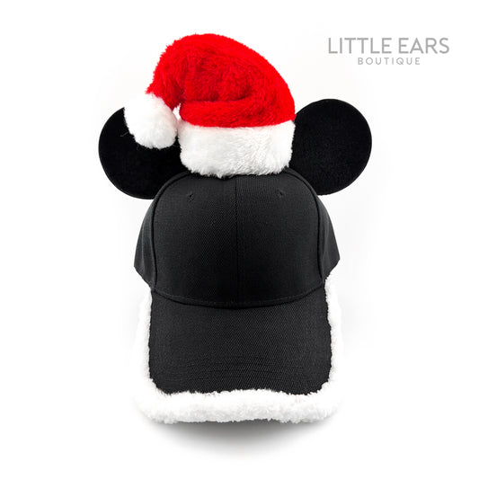 Black Santa Baseball Cap with Mickey Ears