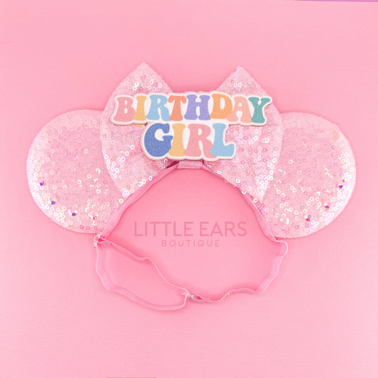 All Pink Birthday Elastic Mickey Ears