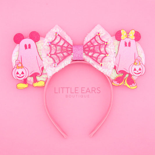 Pink mickey ghosts ears, mouse headbands