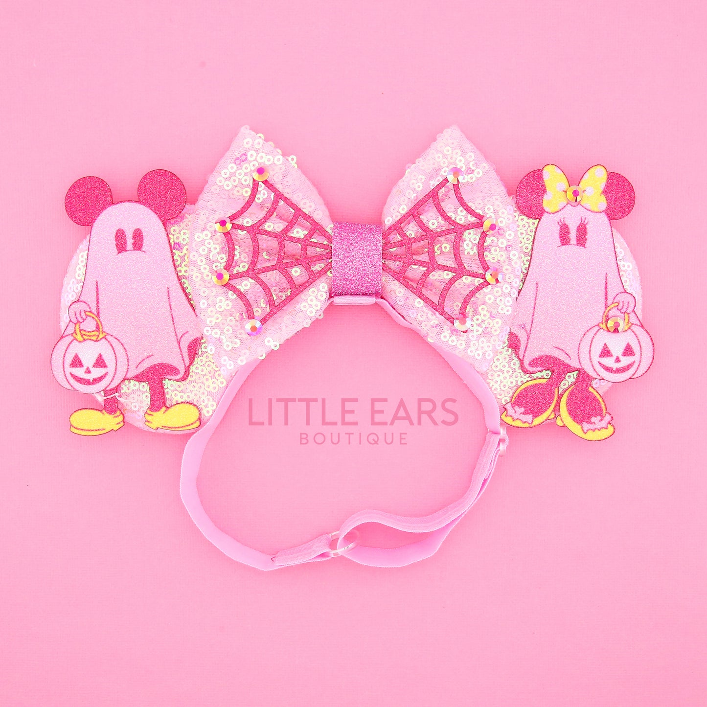 New Pink Ghosts Elastic Mickey Ears