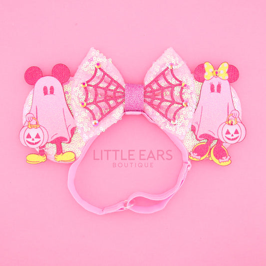 New Pink Ghosts Elastic Mickey Ears