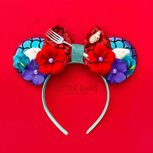 Ariel Flowers Mickey Ears- mickey ears disney headband mouse