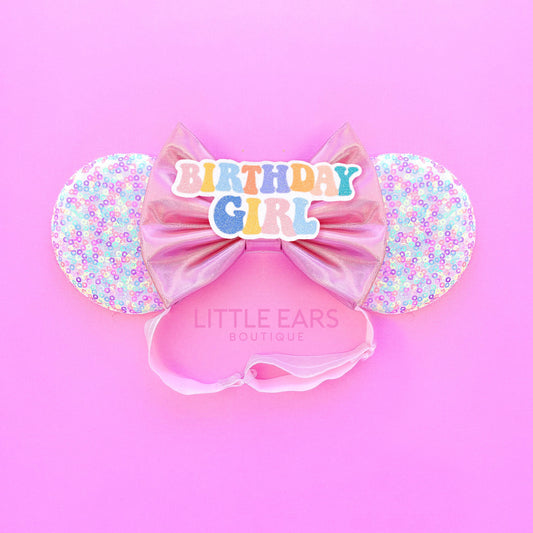 Birthday Pink Confetti Elastic Ears - Little Ears Boutique - Handmade Theme Park Inspired Birthday Mickey Ears Headband