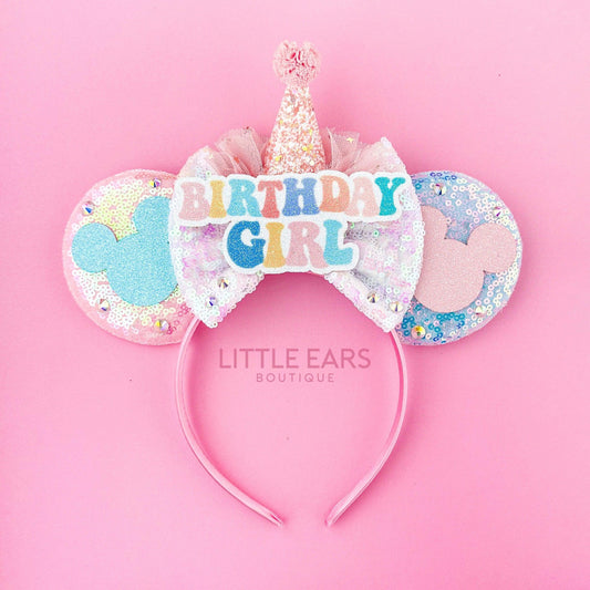 Birthday Pink Hat Ears - Little Ears Boutique - Handmade Theme Park Inspired Birthday Mickey Ears Headband