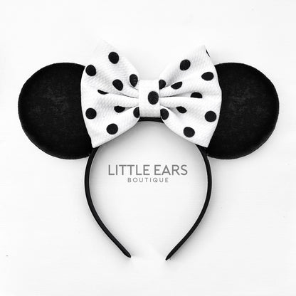 Black Dotted Bow Mickey Ears - mickey ears - disney ears - mouse ears headband - little ears boutique