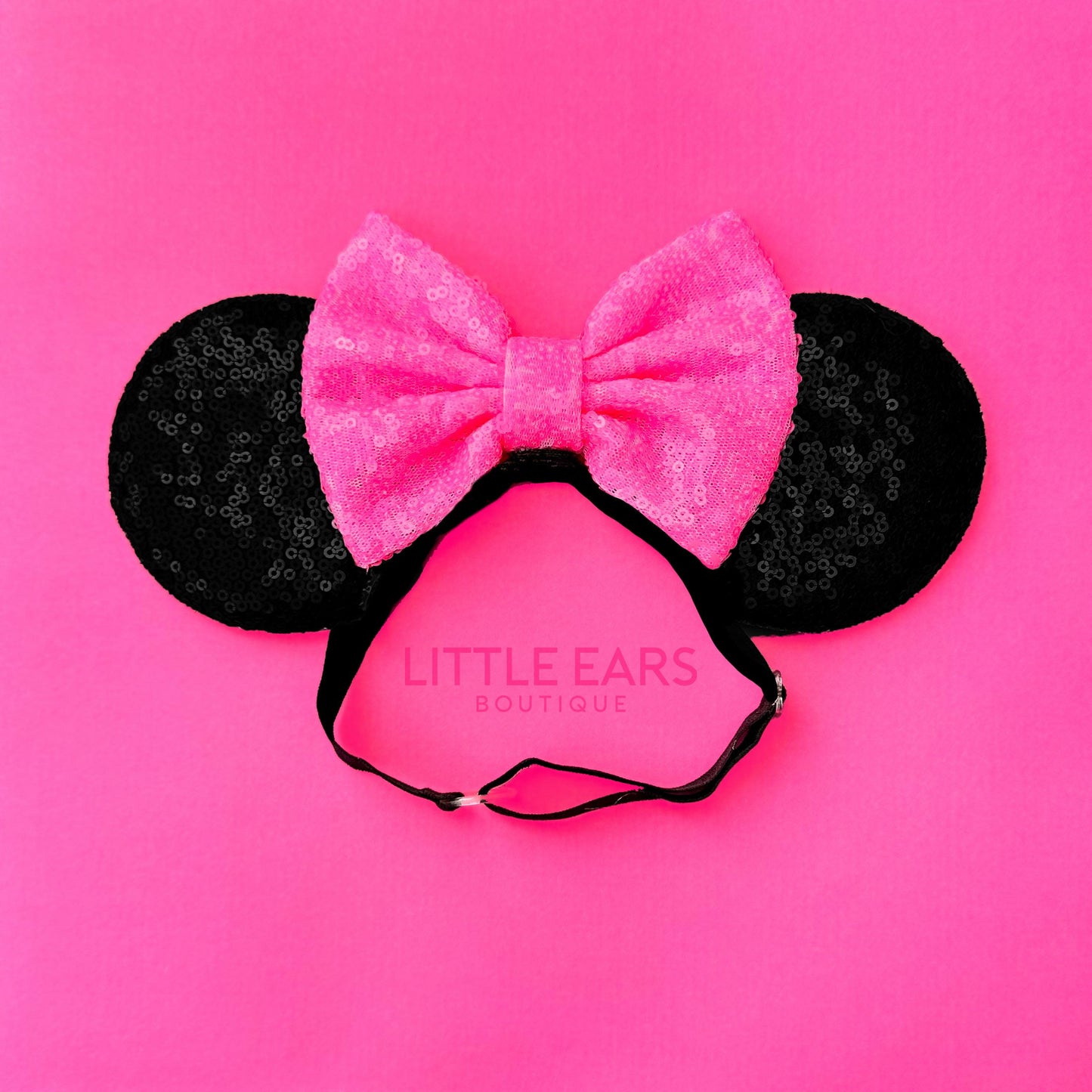 Black & Hot Pink Elastic Mickey Ears - mickey ears - disney ears - mouse ears headband - little ears boutique