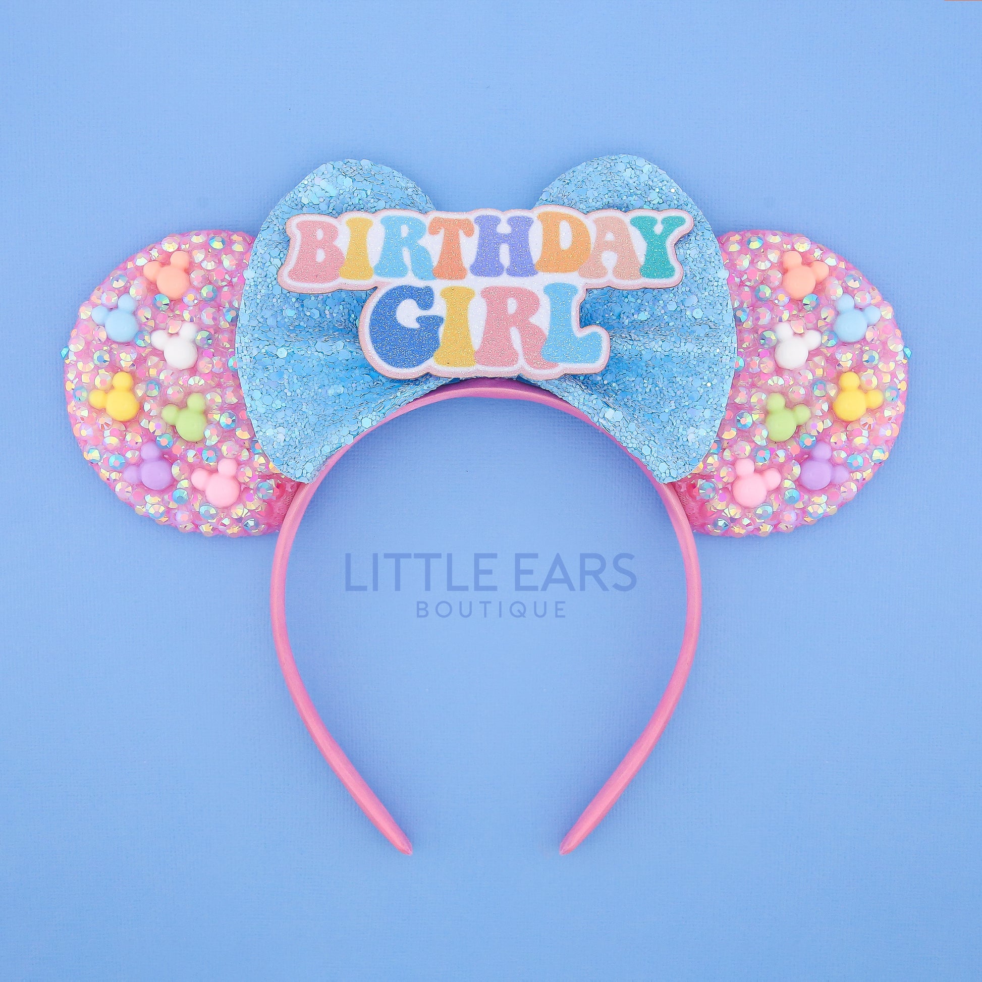 Blue Bow Sparkle Ears - Little Ears Boutique - Handmade Theme Park Inspired Birthday Mickey Ears Headband