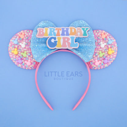 Blue Bow Sparkle Ears - Little Ears Boutique - Handmade Theme Park Inspired Birthday Mickey Ears Headband