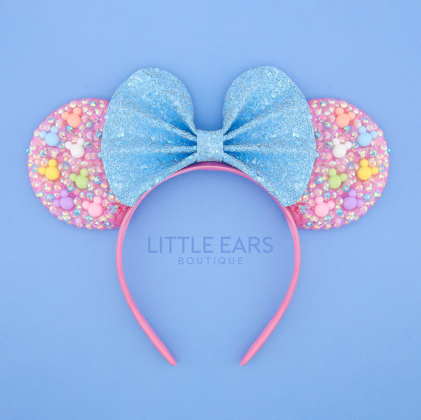Blue Bow Sparkle Ears - Little Ears Boutique - Handmade Theme Park Inspired Birthday Mickey Ears Headband