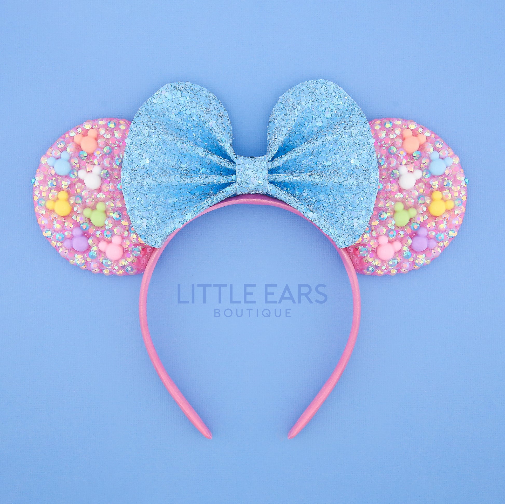 Blue Bow Sparkle Ears - Little Ears Boutique - Handmade Theme Park Inspired Birthday Mickey Ears Headband