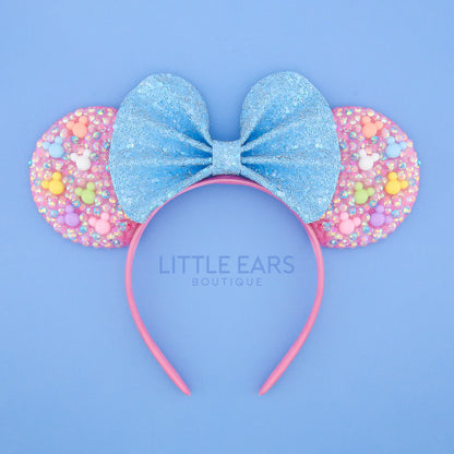 Blue Bow Sparkle Ears - Little Ears Boutique - Handmade Theme Park Inspired Birthday Mickey Ears Headband