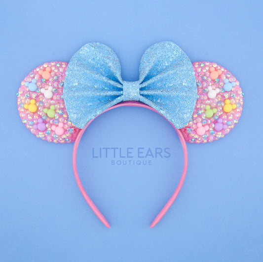 Blue Bow Sparkle Ears - Little Ears Boutique - Handmade Theme Park Inspired Birthday Mickey Ears Headband