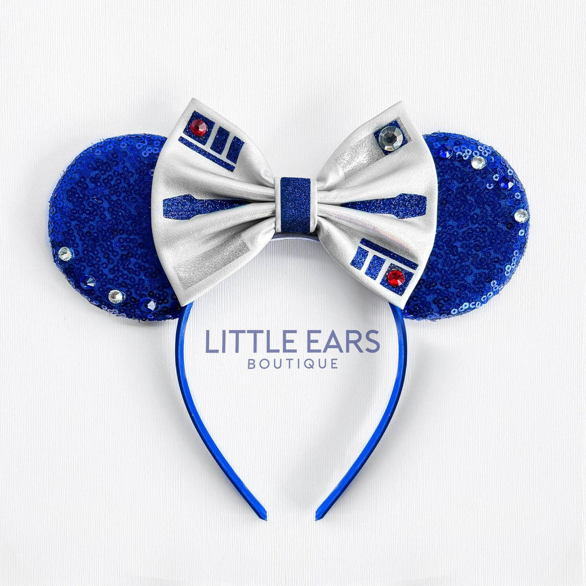 Sequin Blue & White Droid Ear Headband with Blue Bow Amazon.com: RAZKO Sequin Mouse Ears Headband, Cinderella  main image 4