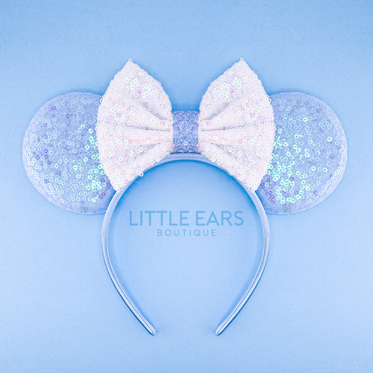 Blue & White Bow Iridescent Mickey Ears - mickey ears - disney ears - mouse ears headband - little ears boutique