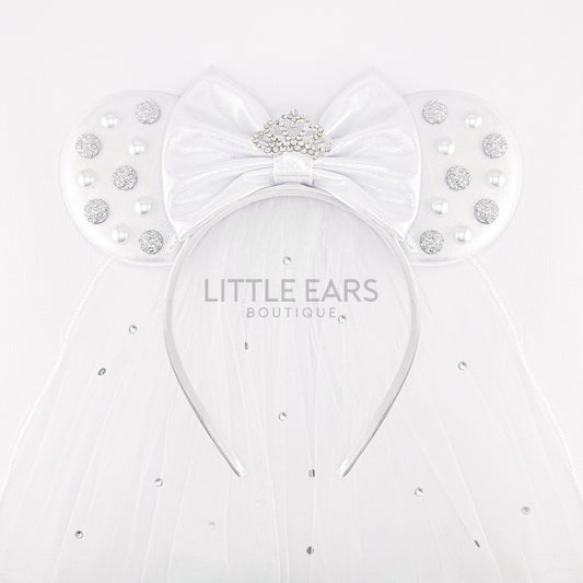 Bride Silver Sparkly Mickey Ears - mickey ears - disney ears - mouse ears headband - little ears boutique