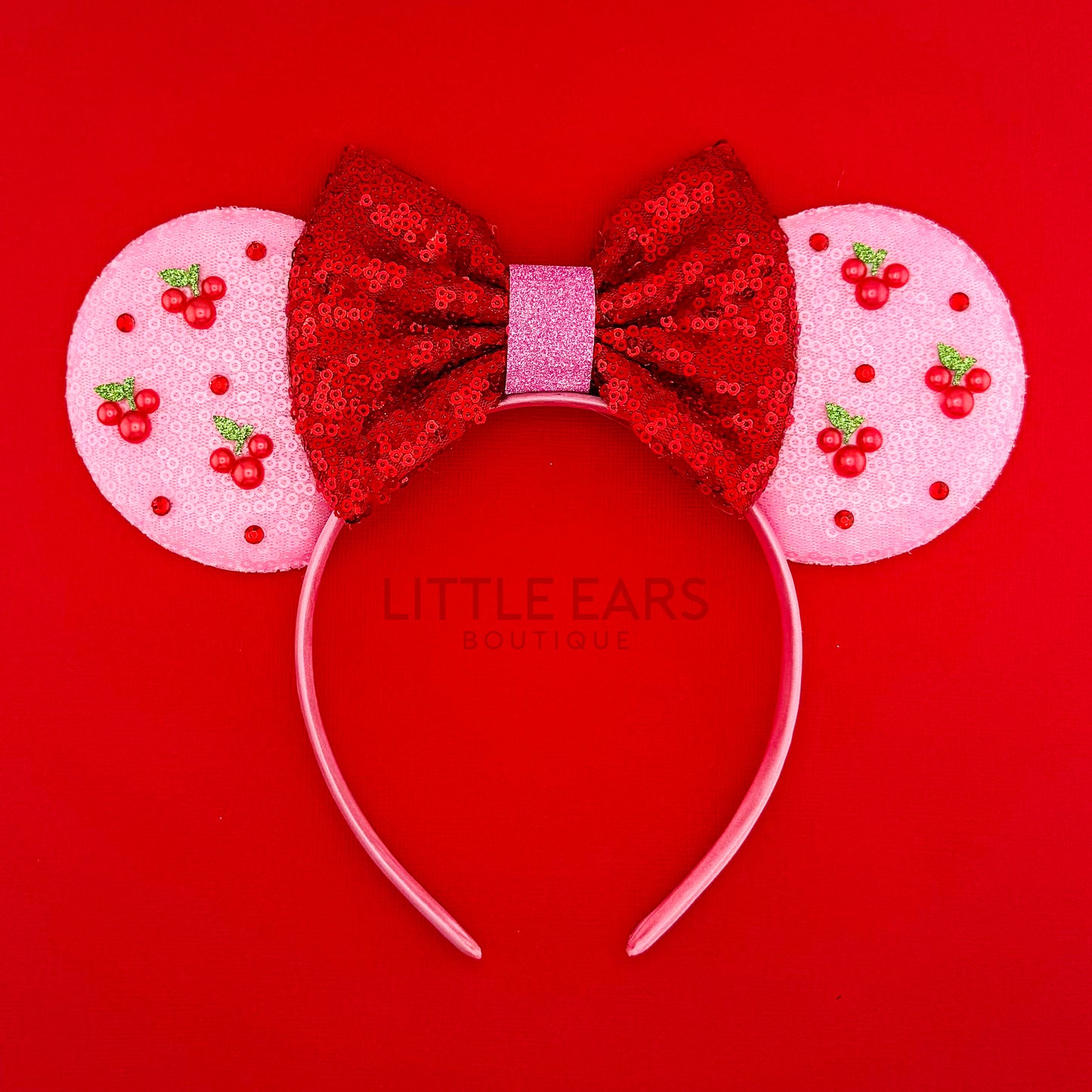 Cherry Pearls Ears - Little Ears Boutique - Handmade Theme Park Inspired Birthday Mickey Ears Headband