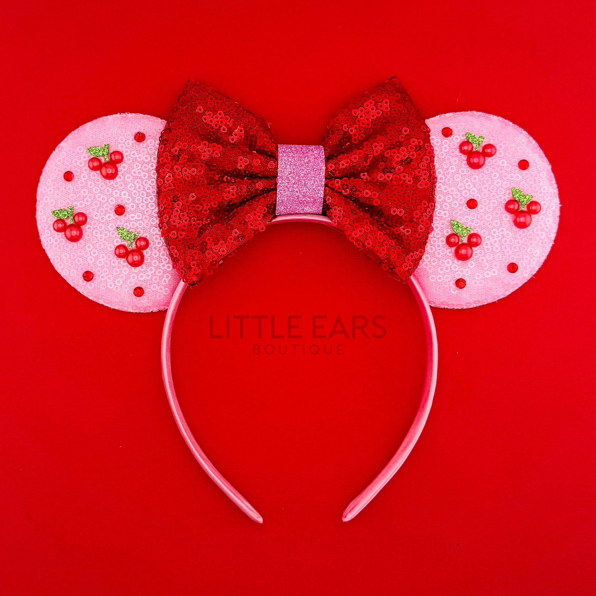 Cherry Pearls Ears - Little Ears Boutique - Handmade Theme Park Inspired Birthday Mickey Ears Headband