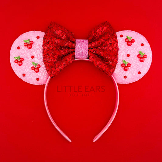 Cherry Pearls Ears - Little Ears Boutique - Handmade Theme Park Inspired Birthday Mickey Ears Headband