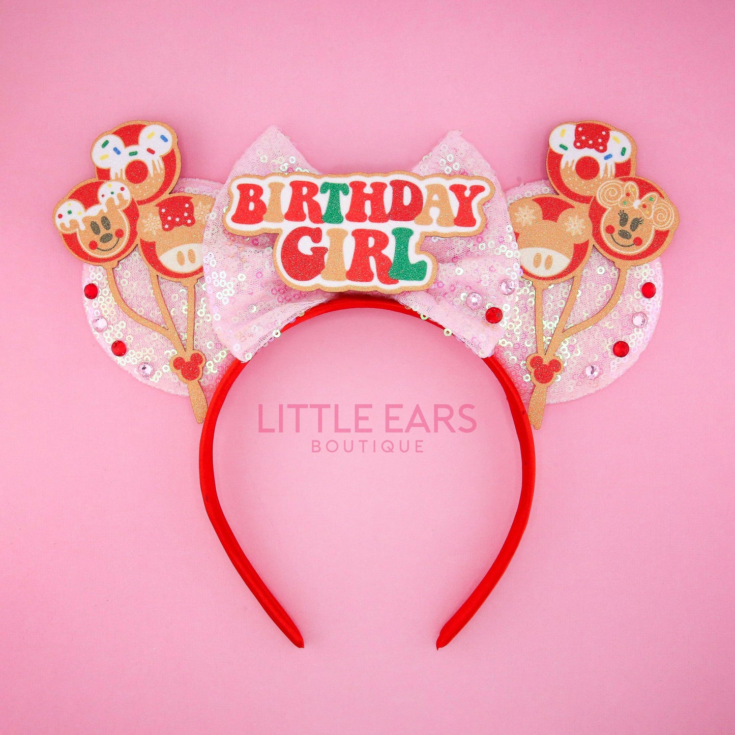 Christmas Birthday Girl Ears - Little Ears Boutique - Handmade Theme Park Inspired Birthday Mickey Ears Headband