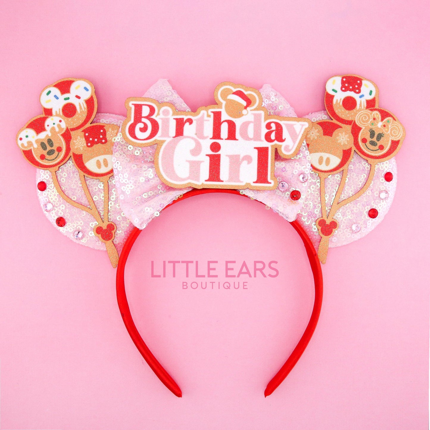 Christmas Birthday Girl Mickey Ears- mickey ears disney headband mouse