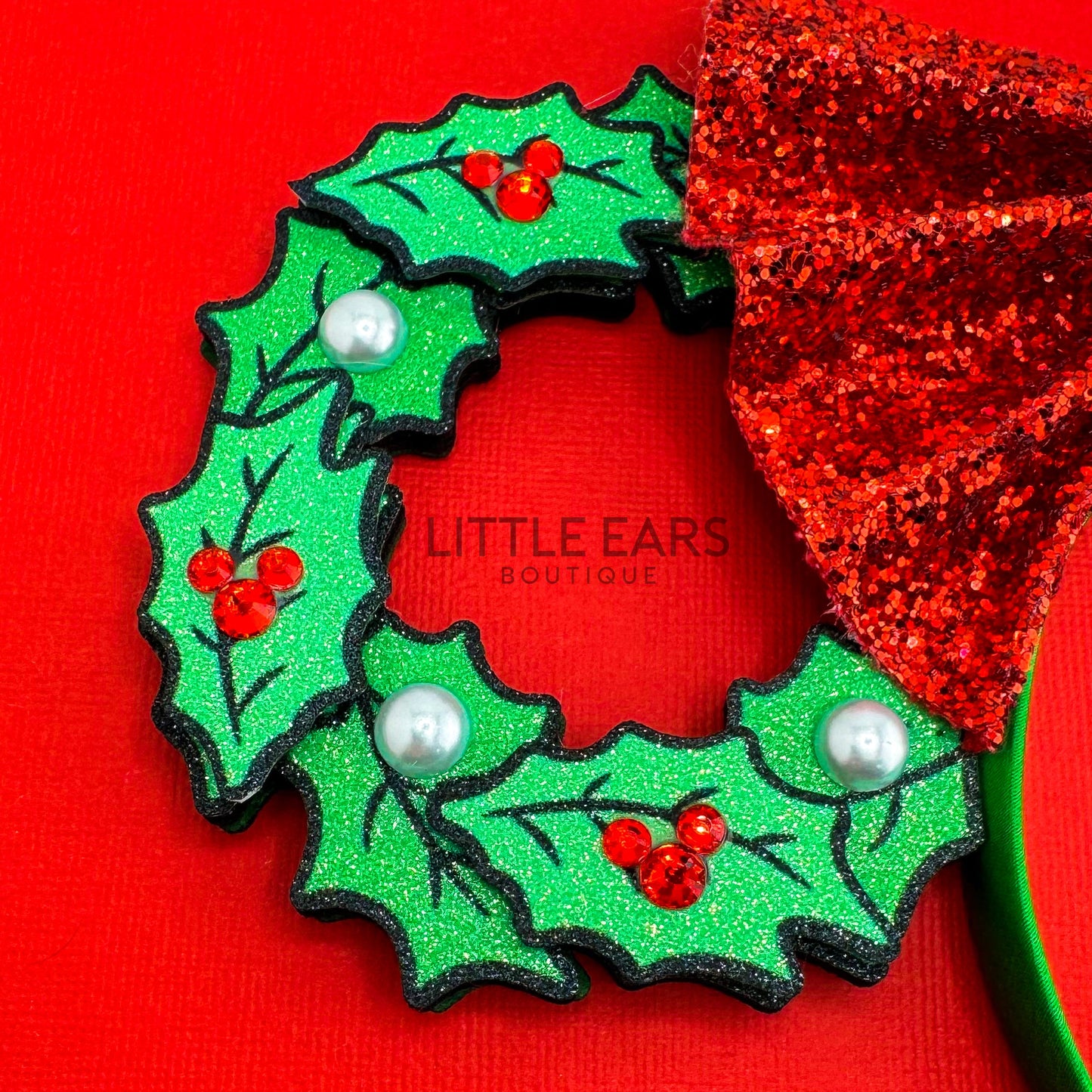 Christmas Wreath Mickey Ears - mickey ears - disney ears - mouse ears headband - little ears boutique